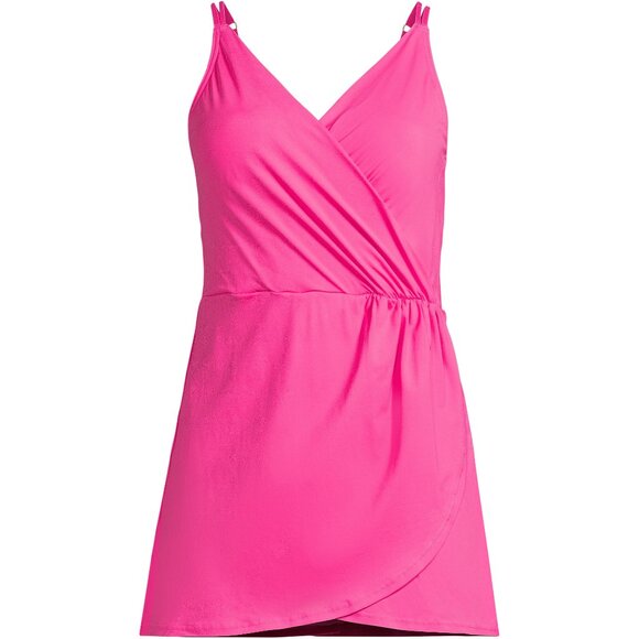 Land’s End Plus Size Tulip Wrap Mini One piece Swimsuit Dress Prism Pink… - Picture 1 of 3